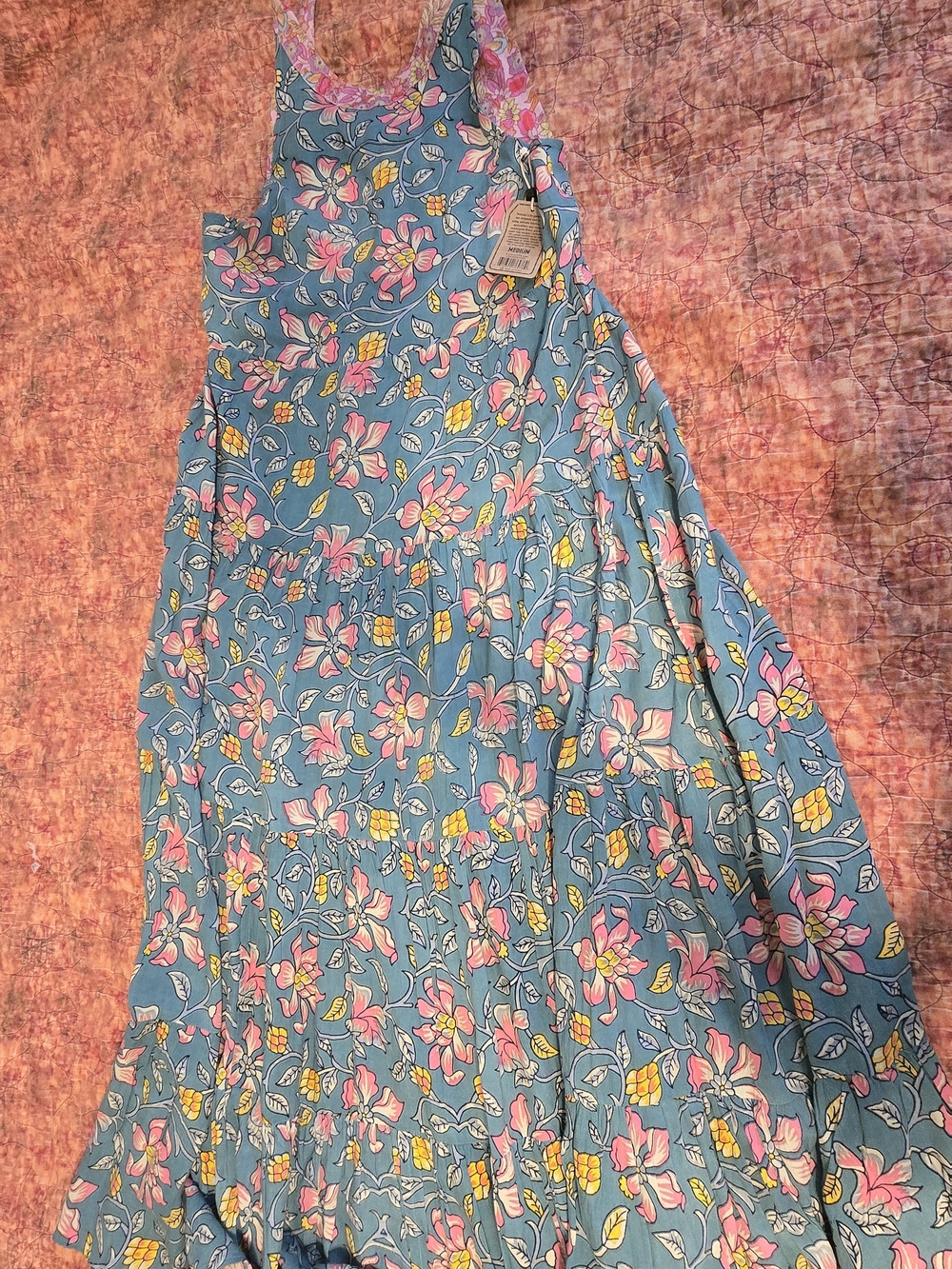Natural Life Halle Halter Maxi Dress Blue Floral Tiered Boho NWT Size M